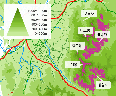 고도별 다릅나무 분포도