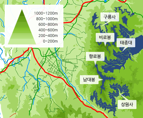 고도별 개옷나무 분포도