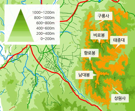 고도별 생강나무 분포도