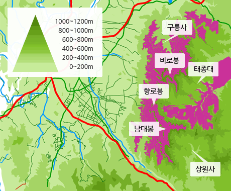 고도별 노린재나무 분포도